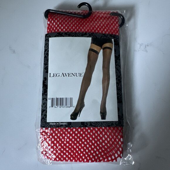 Red Fishnet thigh high stockings Leg Avenue Costume Sexy - Picture 1 of 9
